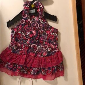 Dog Dress Paisley print in Pinks red and purples